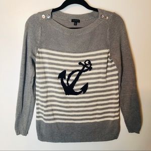 Talbot's Grey Striped Anchor Sweater XS EUC